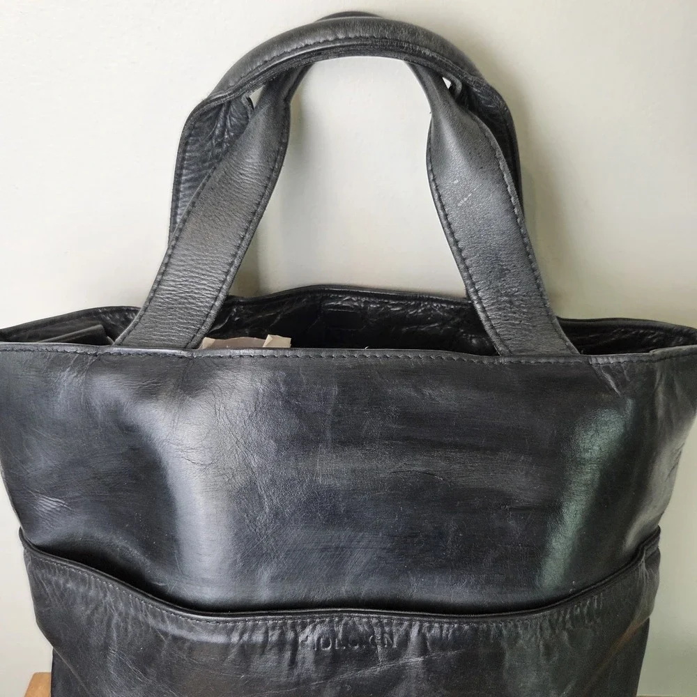 Hidesign Black Leather Tote Bag Shoulder Purse Large Satchel Convertible...